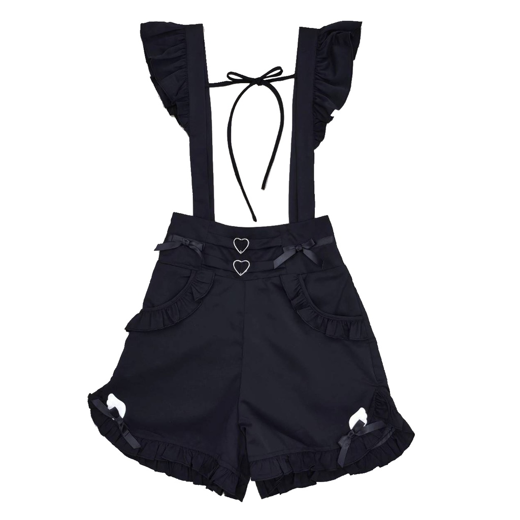 Jillpunk 量産型 天使界隈 ゆめかわ ロリータ 水色の天使 蝶ネクタイ 腕ベルト付き フリル 無地長袖ブラウス パフスリーブ 人造パールボダン ドレスシャツ ハートバックルベルト付き ウィング飾り ハイウェスト フリル キュロット サスペンダーショーツ ショート丈パンツ 可愛い おしゃれ ファッション萌え 秋葉原