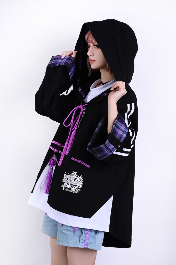 Jillpunk戦国武将物語 和洋折衷 独眼竜伊達政宗 タータンチェック和風柄 チャイナ結び付き ヘンリーカラー 重ね着 長袖パーカー オリジナル メンズ レディー カッコいい おしゃれ男女兼用ファッション秋葉系