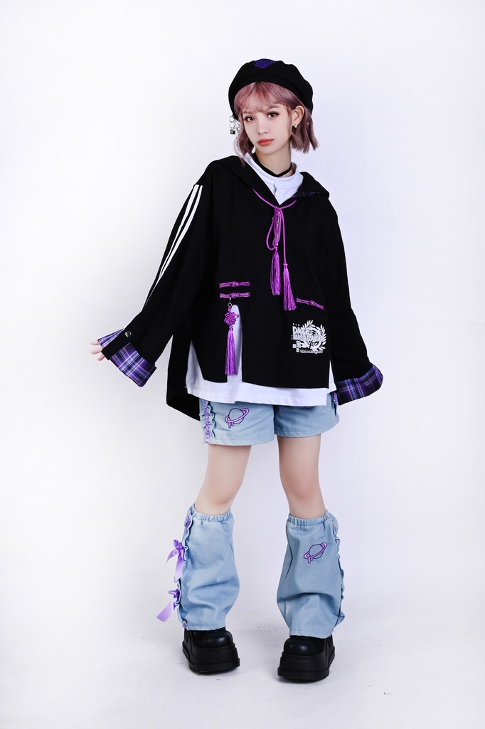 Jillpunk戦国武将物語 和洋折衷 独眼竜伊達政宗 タータンチェック和風柄 チャイナ結び付き ヘンリーカラー 重ね着 長袖パーカー オリジナル メンズ レディー カッコいい おしゃれ男女兼用ファッション秋葉系