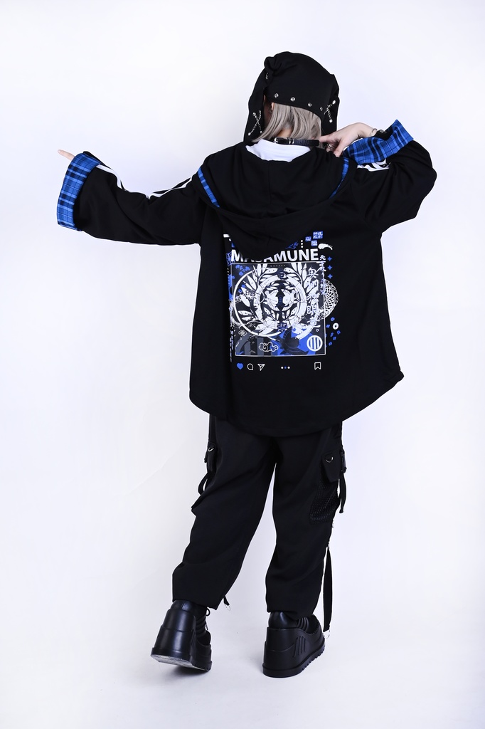 Jillpunk戦国武将物語 和洋折衷 独眼竜伊達政宗 タータンチェック和風柄 チャイナ結び付き ヘンリーカラー 重ね着 長袖パーカー オリジナル メンズ レディー カッコいい おしゃれ男女兼用ファッション秋葉系