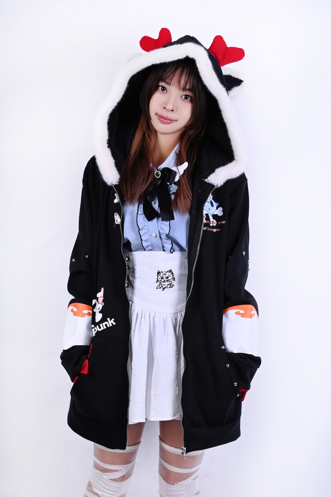 Jillpunk台湾画師角斯コラボ 吉祥ドラゴンボート 中華風 ドラゴン チャイナ結び 東方神獣 裏起毛 獣耳パーカー 3D角フード付きジャケット オリジナルメンズ レディーズ おしゃれ大きいサイズ男女兼用可愛い秋葉系