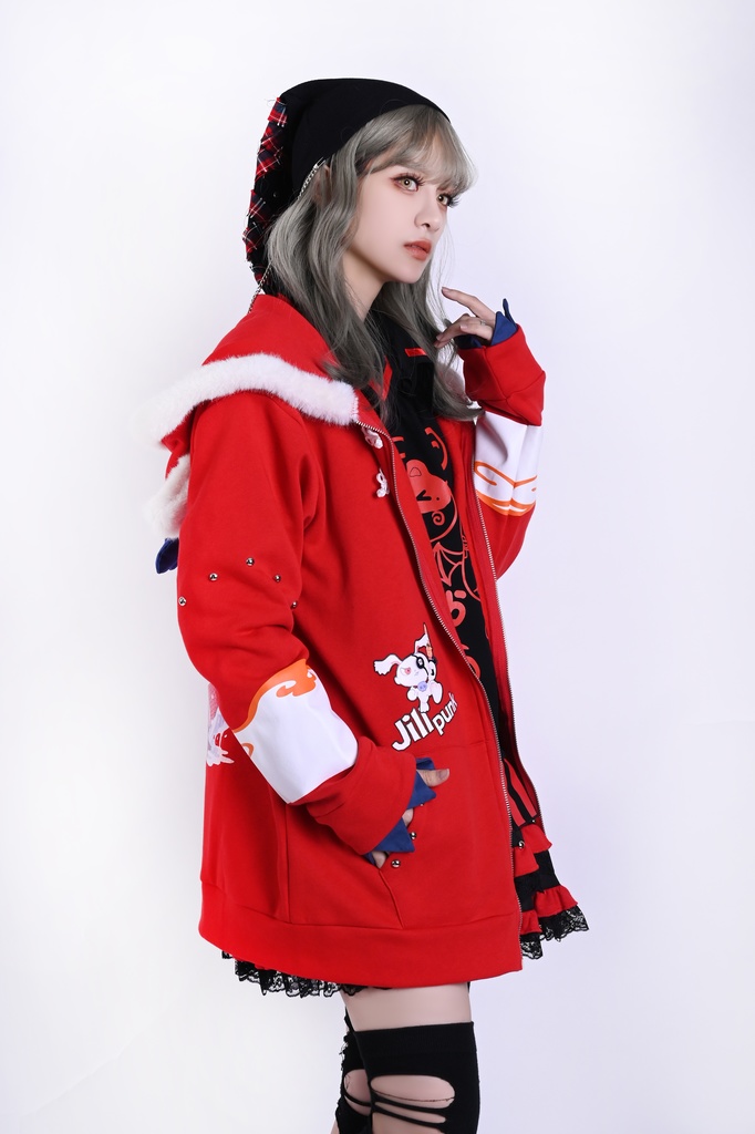 Jillpunk台湾画師角斯コラボ 吉祥ドラゴンボート 中華風 ドラゴン チャイナ結び 東方神獣 裏起毛 獣耳パーカー 3D角フード付きジャケット オリジナルメンズ レディーズ おしゃれ大きいサイズ男女兼用可愛い秋葉系