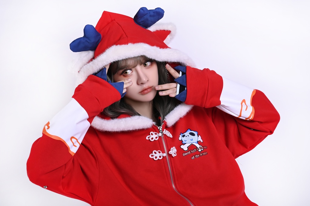 Jillpunk台湾画師角斯コラボ 吉祥ドラゴンボート 中華風 ドラゴン チャイナ結び 東方神獣 裏起毛 獣耳パーカー 3D角フード付きジャケット オリジナルメンズ レディーズ おしゃれ大きいサイズ男女兼用可愛い秋葉系