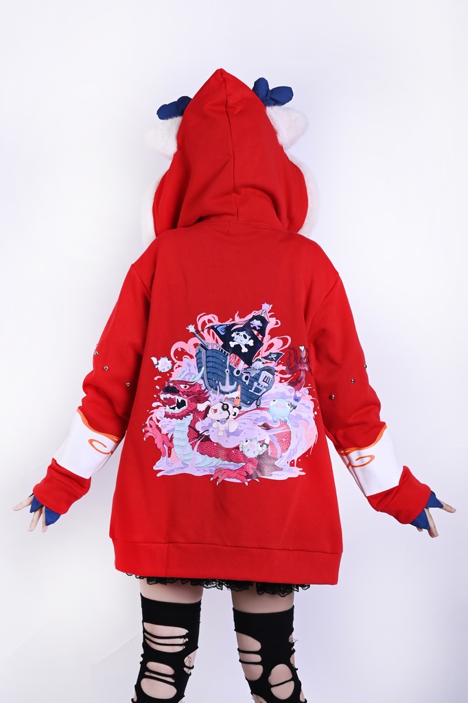 Jillpunk台湾画師角斯コラボ 吉祥ドラゴンボート 中華風 ドラゴン チャイナ結び 東方神獣 裏起毛 獣耳パーカー 3D角フード付きジャケット オリジナルメンズ レディーズ おしゃれ大きいサイズ男女兼用可愛い秋葉系