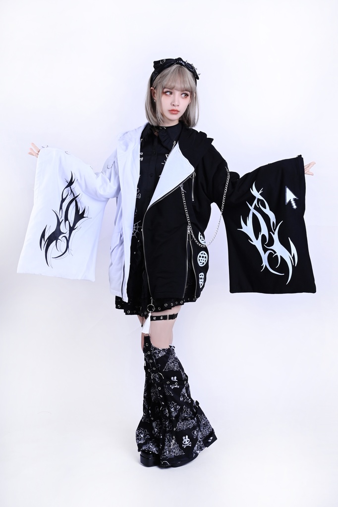 Jillpunk ゑいたコラボ 電子龍 サイバードラゴン エレクトロ 二次コン アニメ Ⅾ-リング細工 タッセル チェーン付き 振袖 現代羽織 獣耳フード付きジャケット オリジナル おしゃれ 男女兼用