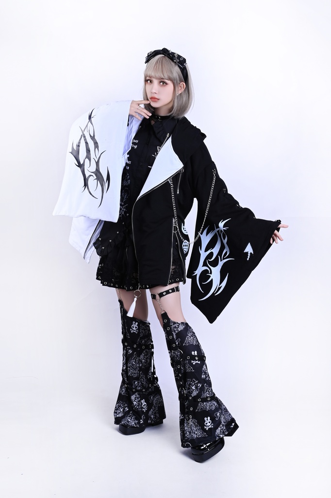 Jillpunk ゑいたコラボ 電子龍 サイバードラゴン エレクトロ 二次コン アニメ Ⅾ-リング細工 タッセル チェーン付き 振袖 現代羽織 獣耳フード付きジャケット オリジナル おしゃれ 男女兼用