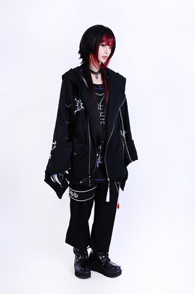 Jillpunk ゑいたコラボ 電子龍 サイバードラゴン エレクトロ 二次コン アニメ Ⅾ-リング細工 タッセル チェーン付き 振袖 現代羽織 獣耳フード付きジャケット オリジナル おしゃれ 男女兼用