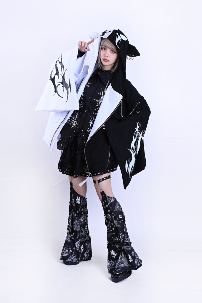 Jillpunk ゑいたコラボ 電子龍 サイバードラゴン エレクトロ 二次コン アニメ Ⅾ-リング細工 タッセル チェーン付き 振袖 現代羽織 獣耳フード付きジャケット オリジナル おしゃれ 男女兼用