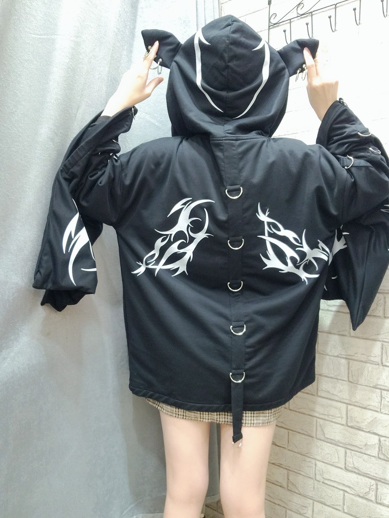 Jillpunk ゑいたコラボ 電子龍 サイバードラゴン エレクトロ 二次コン アニメ Ⅾ-リング細工 タッセル チェーン付き 振袖 現代羽織 獣耳フード付きジャケット オリジナル おしゃれ 男女兼用
