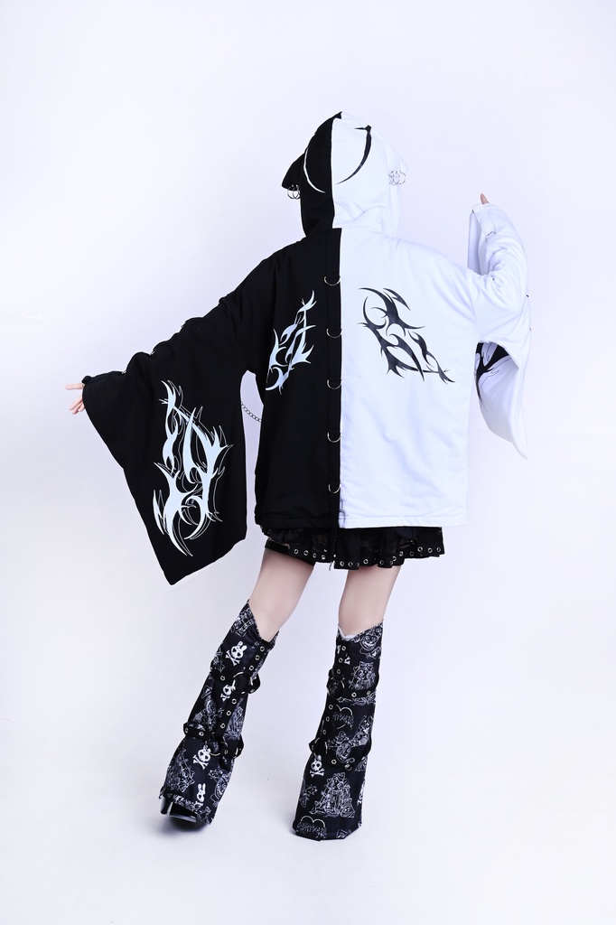 Jillpunk ゑいたコラボ 電子龍 サイバードラゴン エレクトロ 二次コン アニメ Ⅾ-リング細工 タッセル チェーン付き 振袖 現代羽織 獣耳フード付きジャケット オリジナル おしゃれ 男女兼用