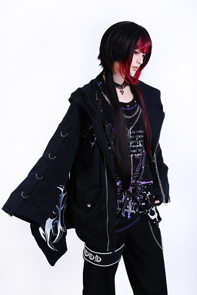 Jillpunk ゑいたコラボ 電子龍 サイバードラゴン エレクトロ 二次コン アニメ Ⅾ-リング細工 タッセル チェーン付き 振袖 現代羽織 獣耳フード付きジャケット オリジナル おしゃれ 男女兼用