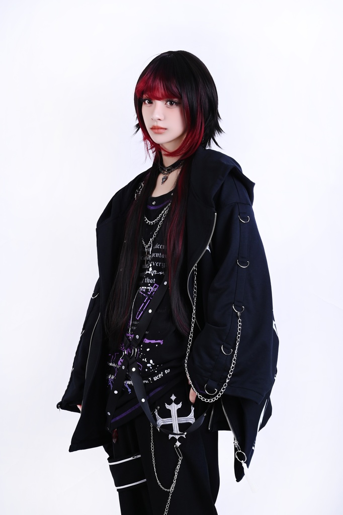 Jillpunk ゑいたコラボ 電子龍 サイバードラゴン エレクトロ 二次コン アニメ Ⅾ-リング細工 タッセル チェーン付き 振袖 現代羽織 獣耳フード付きジャケット オリジナル おしゃれ 男女兼用