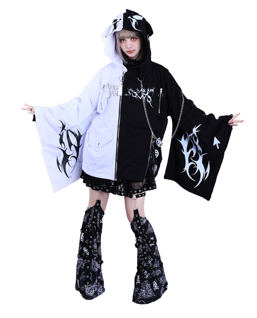 Jillpunk ゑいたコラボ 電子龍 サイバードラゴン エレクトロ 二次コン アニメ Ⅾ-リング細工 タッセル チェーン付き 振袖 現代羽織 獣耳フード付きジャケット オリジナル おしゃれ 男女兼用