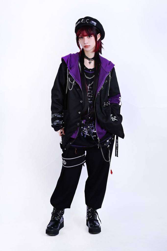 Jillpunk ヴィジュアル系 パンク ダーク系 星座シリーズ 星月瓶 水瓶座 重ね着風 鎖チェーン クロスチャーム付き ゆったり 長袖 パーカー フード付きジャケット メンズ レディー V系 オリジナル おしゃれ 男女兼用ファッション