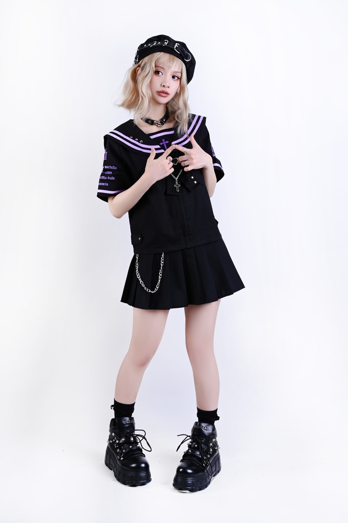 Jillpunk オタク界隈 和洋折衷 和洋風 七つの大罪 漢字魔法陣柄 蝶ネクタイ鎖チェーン付き 改良制服 セーラー服ジャケット 男女兼用 オリジナル メンズ レディー アニメ風 カッコいい おしゃれ 男女兼用ファッション