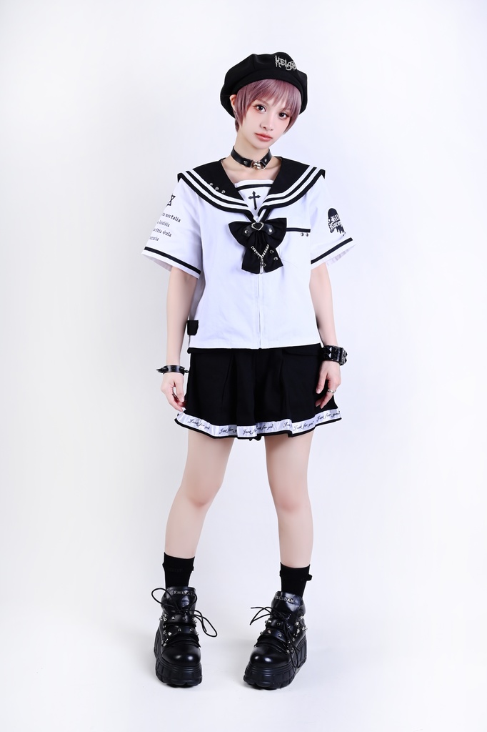 Jillpunk オタク界隈 和洋折衷 和洋風 七つの大罪 漢字魔法陣柄 蝶ネクタイ鎖チェーン付き 改良制服 セーラー服ジャケット 男女兼用 オリジナル メンズ レディー アニメ風 カッコいい おしゃれ 男女兼用ファッション