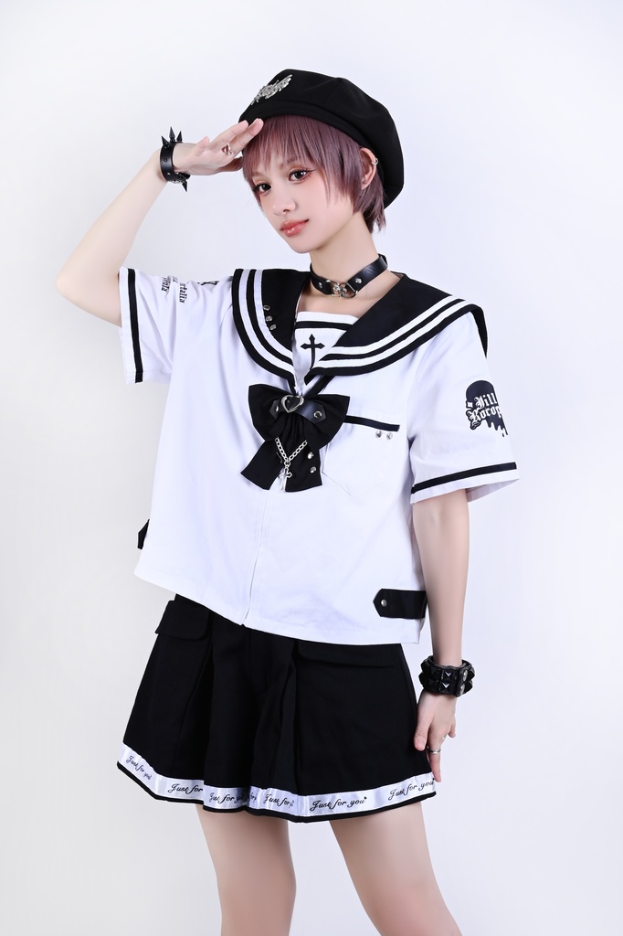 Jillpunk オタク界隈 和洋折衷 和洋風 七つの大罪 漢字魔法陣柄 蝶ネクタイ鎖チェーン付き 改良制服 セーラー服ジャケット 男女兼用 オリジナル メンズ レディー アニメ風 カッコいい おしゃれ 男女兼用ファッション