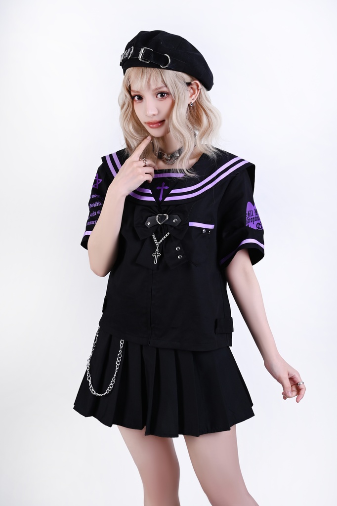 Jillpunk オタク界隈 和洋折衷 和洋風 七つの大罪 漢字魔法陣柄 蝶ネクタイ鎖チェーン付き 改良制服 セーラー服ジャケット 男女兼用 オリジナル メンズ レディー アニメ風 カッコいい おしゃれ 男女兼用ファッション