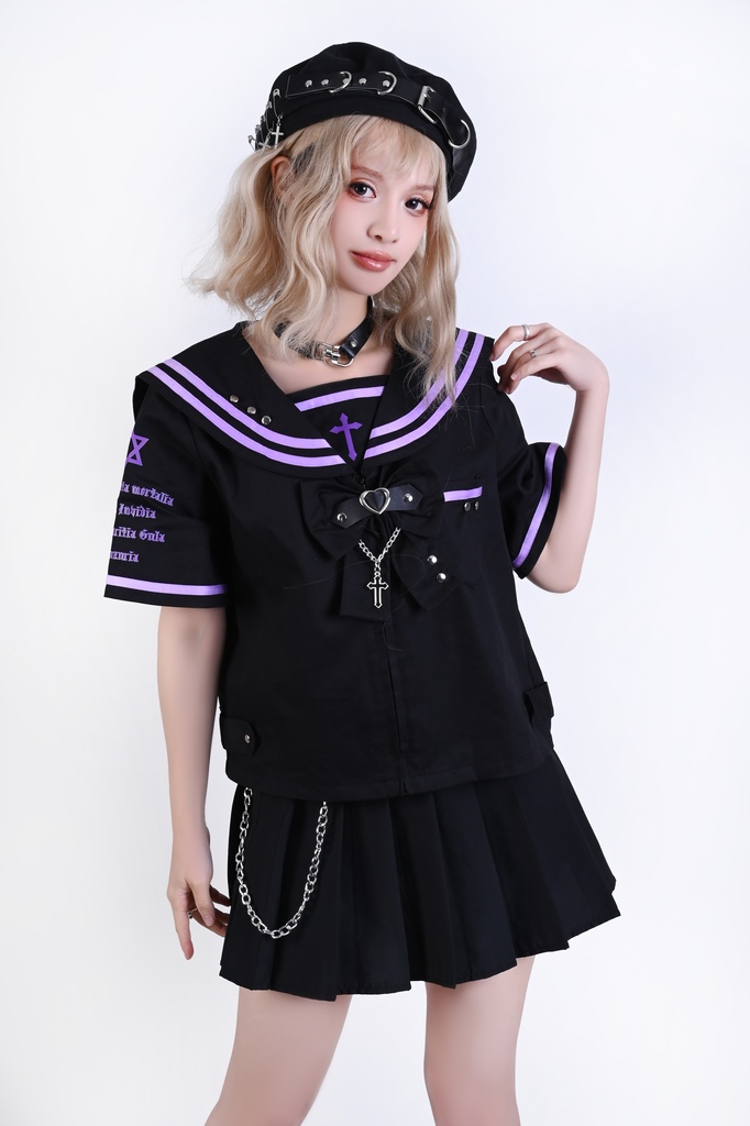 Jillpunk オタク界隈 和洋折衷 和洋風 七つの大罪 漢字魔法陣柄 蝶ネクタイ鎖チェーン付き 改良制服 セーラー服ジャケット 男女兼用 オリジナル メンズ レディー アニメ風 カッコいい おしゃれ 男女兼用ファッション