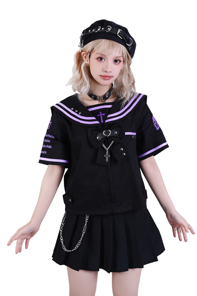 Jillpunk オタク界隈 和洋折衷 和洋風 七つの大罪 漢字魔法陣柄 蝶ネクタイ鎖チェーン付き 改良制服 セーラー服ジャケット 男女兼用 オリジナル メンズ レディー アニメ風 カッコいい おしゃれ 男女兼用ファッション