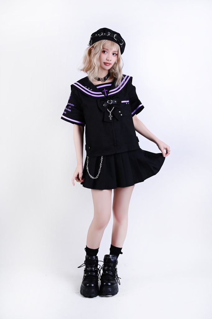 Jillpunk オタク界隈 和洋折衷 和洋風 七つの大罪 漢字魔法陣柄 蝶ネクタイ鎖チェーン付き 改良制服 セーラー服ジャケット 男女兼用 オリジナル メンズ レディー アニメ風 カッコいい おしゃれ 男女兼用ファッション