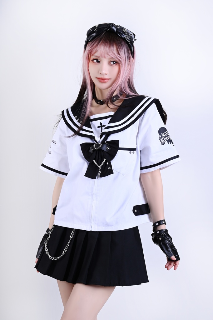 Jillpunk オタク界隈 和洋折衷 和洋風 七つの大罪 漢字魔法陣柄 蝶ネクタイ鎖チェーン付き 改良制服 セーラー服ジャケット 男女兼用 オリジナル メンズ レディー アニメ風 カッコいい おしゃれ 男女兼用ファッション