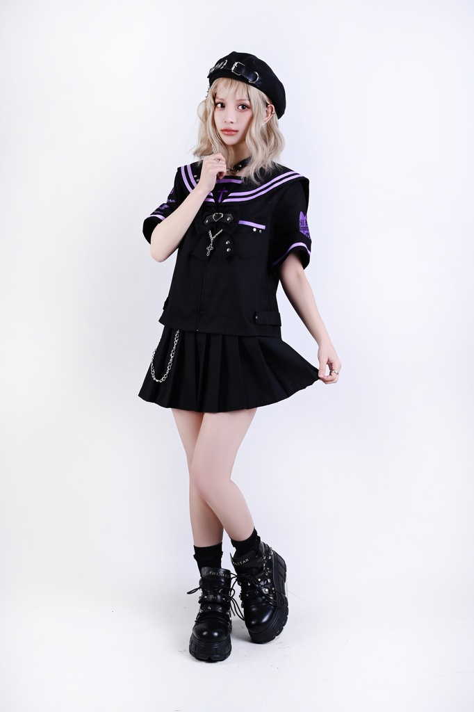 Jillpunk オタク界隈 和洋折衷 和洋風 七つの大罪 漢字魔法陣柄 蝶ネクタイ鎖チェーン付き 改良制服 セーラー服ジャケット 男女兼用 オリジナル メンズ レディー アニメ風 カッコいい おしゃれ 男女兼用ファッション