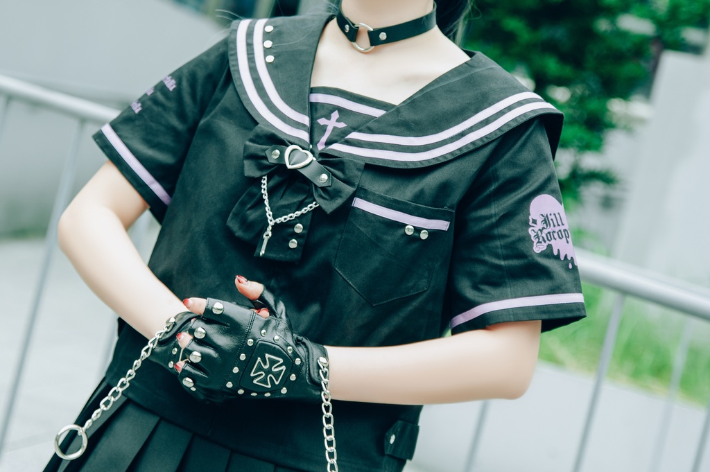 Jillpunk オタク界隈 和洋折衷 和洋風 七つの大罪 漢字魔法陣柄 蝶ネクタイ鎖チェーン付き 改良制服 セーラー服ジャケット 男女兼用 オリジナル メンズ レディー アニメ風 カッコいい おしゃれ 男女兼用ファッション