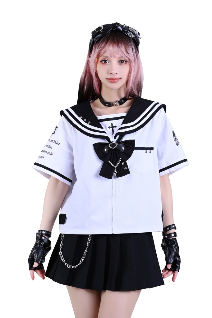 Jillpunk オタク界隈 和洋折衷 和洋風 七つの大罪 漢字魔法陣柄 蝶ネクタイ鎖チェーン付き 改良制服 セーラー服ジャケット 男女兼用 オリジナル メンズ レディー アニメ風 カッコいい おしゃれ 男女兼用ファッション