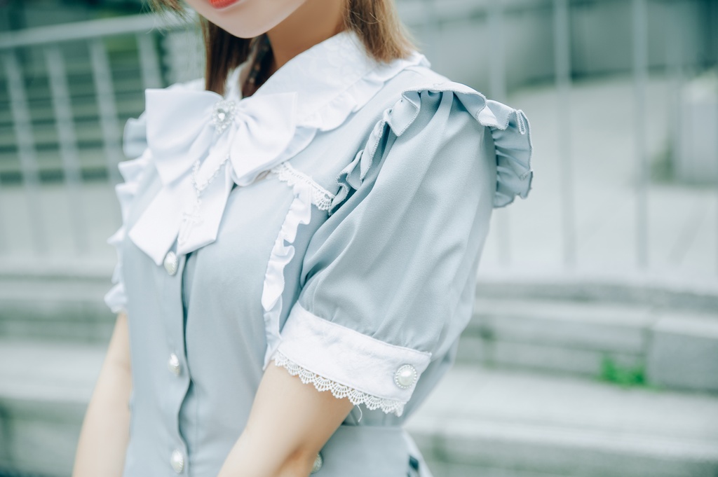 Jillpunk 量産型 天使界隈 共鳴大聖堂 ゴシックロリータ 十字刺繍 蝶ネクタイ ベルト付き バブルスリーブ 半袖ワンピース シャツドレス フリルショーパン 2点セット 姫系 可愛い おしゃれ ファッション萌え 秋葉原