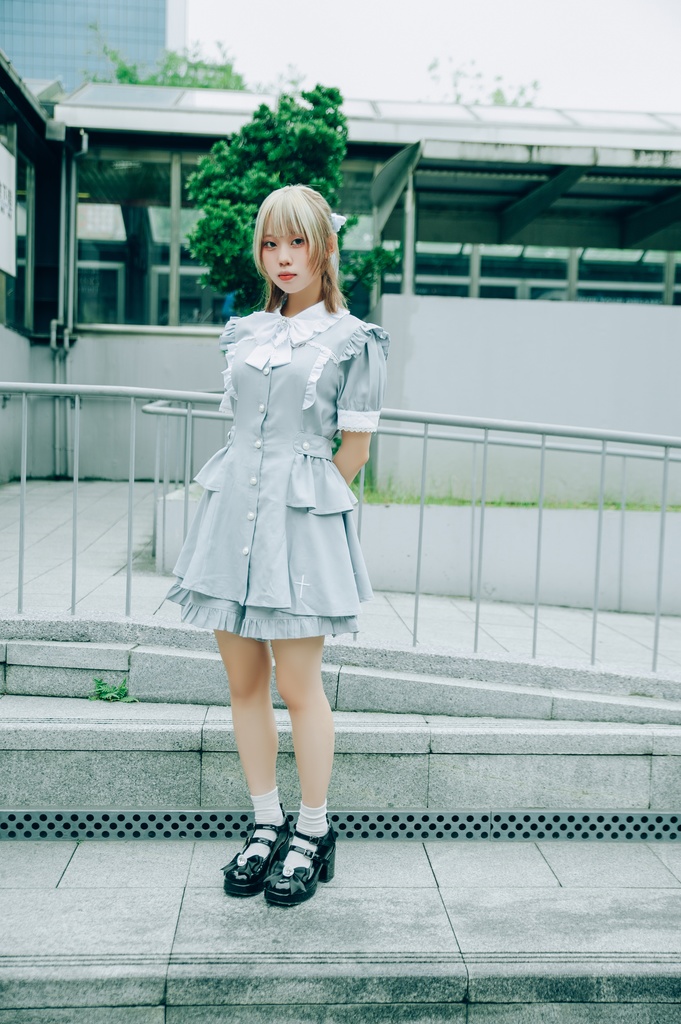 Jillpunk 量産型 天使界隈 共鳴大聖堂 ゴシックロリータ 十字刺繍 蝶ネクタイ ベルト付き バブルスリーブ 半袖ワンピース シャツドレス フリルショーパン 2点セット 姫系 可愛い おしゃれ ファッション萌え 秋葉原