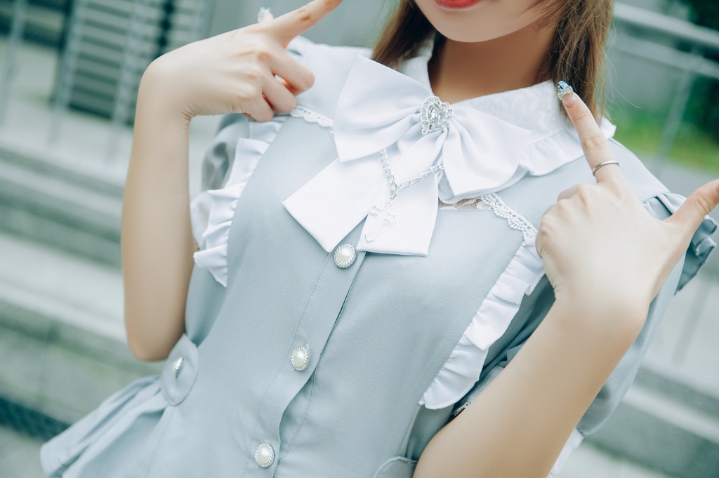 Jillpunk 量産型 天使界隈 共鳴大聖堂 ゴシックロリータ 十字刺繍 蝶ネクタイ ベルト付き バブルスリーブ 半袖ワンピース シャツドレス フリルショーパン 2点セット 姫系 可愛い おしゃれ ファッション萌え 秋葉原