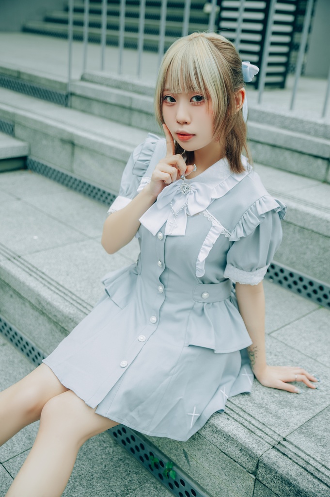 Jillpunk 量産型 天使界隈 共鳴大聖堂 ゴシックロリータ 十字刺繍 蝶ネクタイ ベルト付き バブルスリーブ 半袖ワンピース シャツドレス フリルショーパン 2点セット 姫系 可愛い おしゃれ ファッション萌え 秋葉原