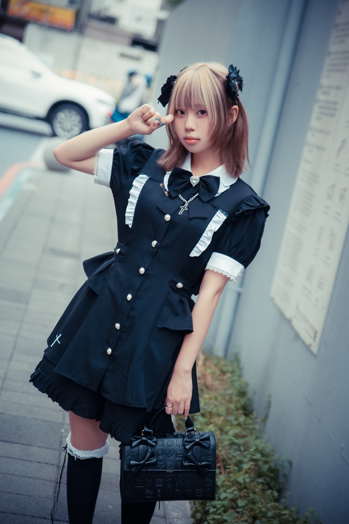 Jillpunk 量産型 天使界隈 共鳴大聖堂 ゴシックロリータ 十字刺繍 蝶ネクタイ ベルト付き バブルスリーブ 半袖ワンピース シャツドレス フリルショーパン 2点セット 姫系 可愛い おしゃれ ファッション萌え 秋葉原