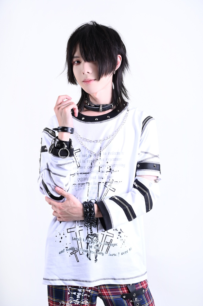 Jillpunk パンク ロック エモい ヘヴィメタル 人形使い ハーネス 十字架ネックレス 飾り縫い アームカバー付き ゆったり 半袖 Tシャツ・カットソー オリジナル おしゃれ 男女兼用 ファッション メンズ レディース