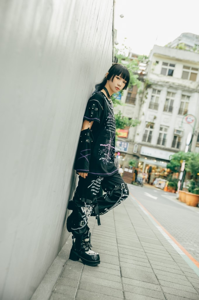 Jillpunk パンク ロック エモい ヘヴィメタル 人形使い ハーネス 十字架ネックレス 飾り縫い アームカバー付き ゆったり 半袖 Tシャツ・カットソー オリジナル おしゃれ 男女兼用 ファッション メンズ レディース