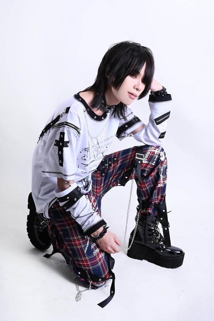 Jillpunk パンク ロック エモい ヘヴィメタル 人形使い ハーネス 十字架ネックレス 飾り縫い アームカバー付き ゆったり 半袖 Tシャツ・カットソー オリジナル おしゃれ 男女兼用 ファッション メンズ レディース