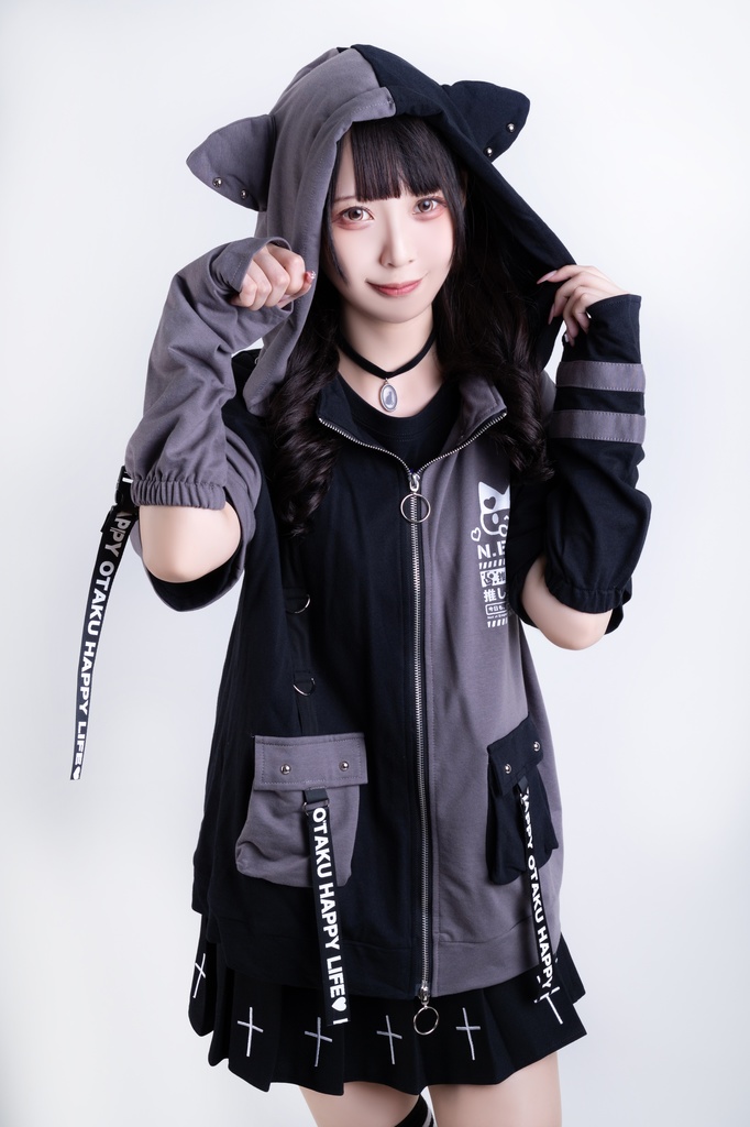 Jillpunk可愛い お宅界隈 アニメ ニ次コン 推し活ねこ NEET 自宅警備員 補色 カーゴポケット 工業風 アームカバー付き 猫耳 ゆったり半袖 パーカージャケット オリジナル メンズ レディーズ おしゃれ 男女兼用 ファッション 秋葉系