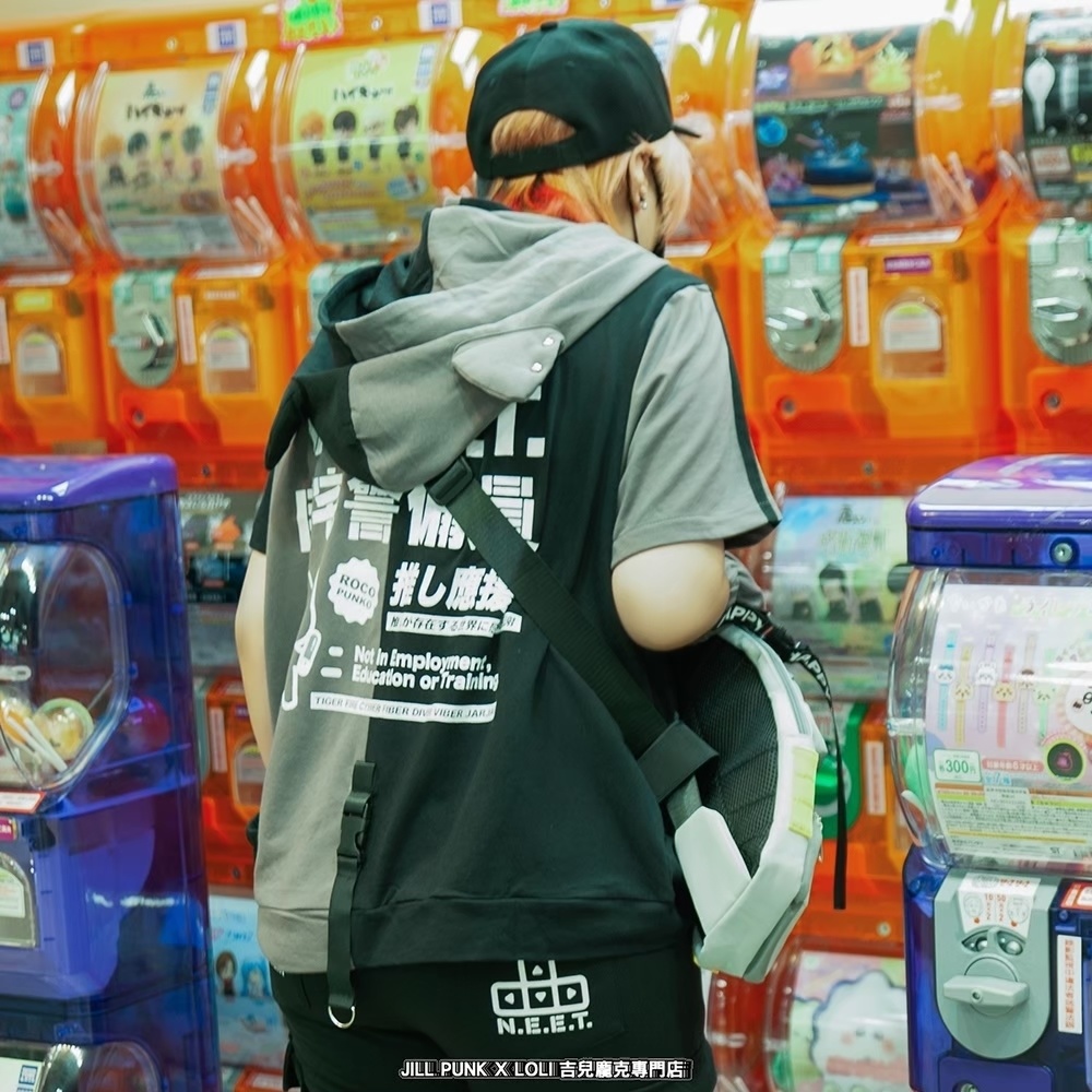 Jillpunk可愛い お宅界隈 アニメ ニ次コン 推し活ねこ NEET 自宅警備員 補色 カーゴポケット 工業風 アームカバー付き 猫耳 ゆったり半袖 パーカージャケット オリジナル メンズ レディーズ おしゃれ 男女兼用 ファッション 秋葉系