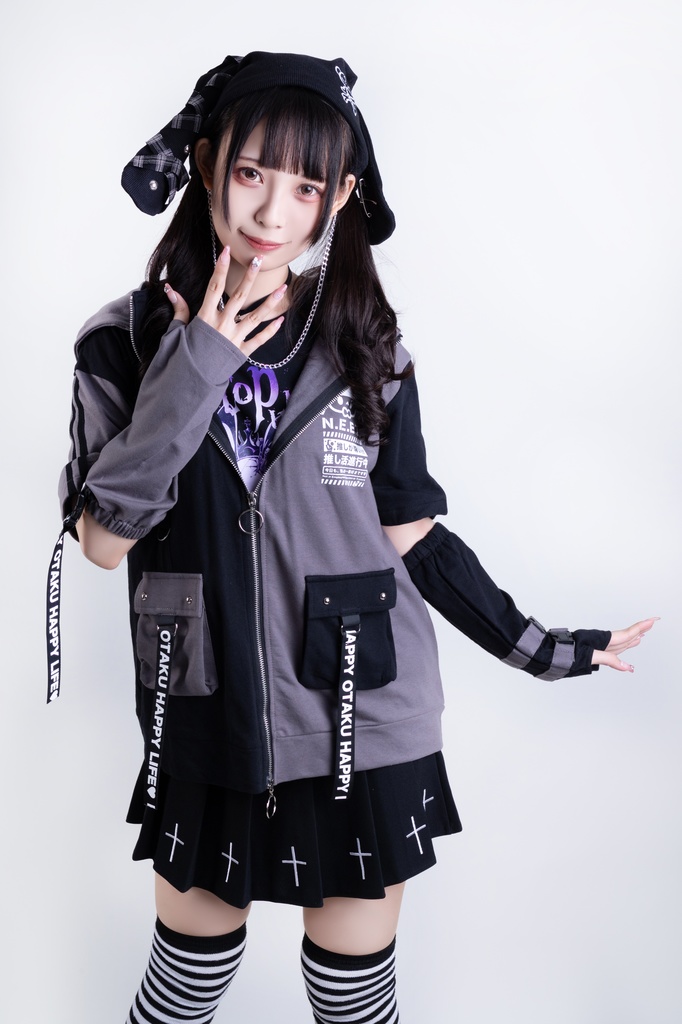 Jillpunk可愛い お宅界隈 アニメ ニ次コン 推し活ねこ NEET 自宅警備員 補色 カーゴポケット 工業風 アームカバー付き 猫耳 ゆったり半袖 パーカージャケット オリジナル メンズ レディーズ おしゃれ 男女兼用 ファッション 秋葉系