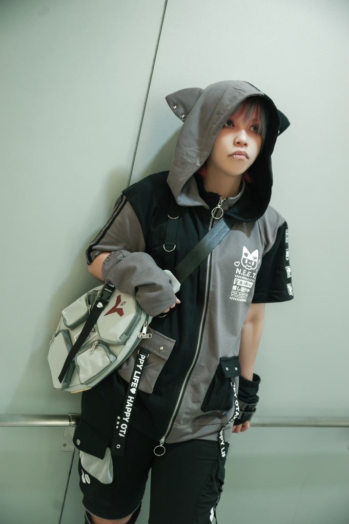 Jillpunk可愛い お宅界隈 アニメ ニ次コン 推し活ねこ NEET 自宅警備員 補色 カーゴポケット 工業風 アームカバー付き 猫耳 ゆったり半袖 パーカージャケット オリジナル メンズ レディーズ おしゃれ 男女兼用 ファッション 秋葉系