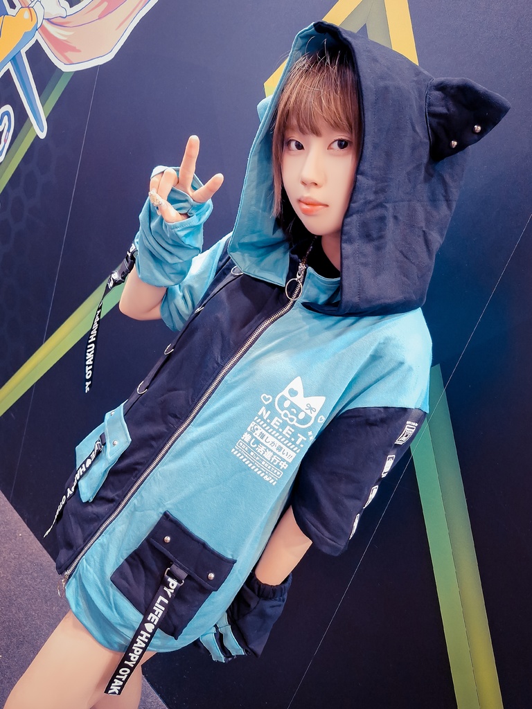 Jillpunk可愛い お宅界隈 アニメ ニ次コン 推し活ねこ NEET 自宅警備員 補色 カーゴポケット 工業風 アームカバー付き 猫耳 ゆったり半袖 パーカージャケット オリジナル メンズ レディーズ おしゃれ 男女兼用 ファッション 秋葉系