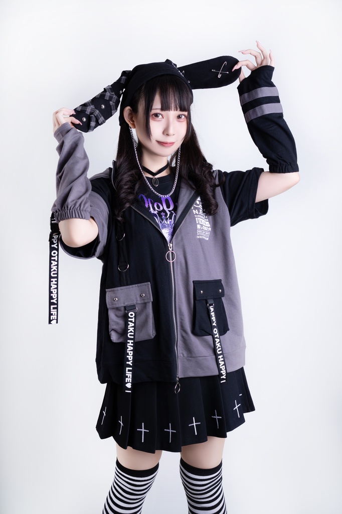 Jillpunk可愛い お宅界隈 アニメ ニ次コン 推し活ねこ NEET 自宅警備員 補色 カーゴポケット 工業風 アームカバー付き 猫耳 ゆったり半袖 パーカージャケット オリジナル メンズ レディーズ おしゃれ 男女兼用 ファッション 秋葉系