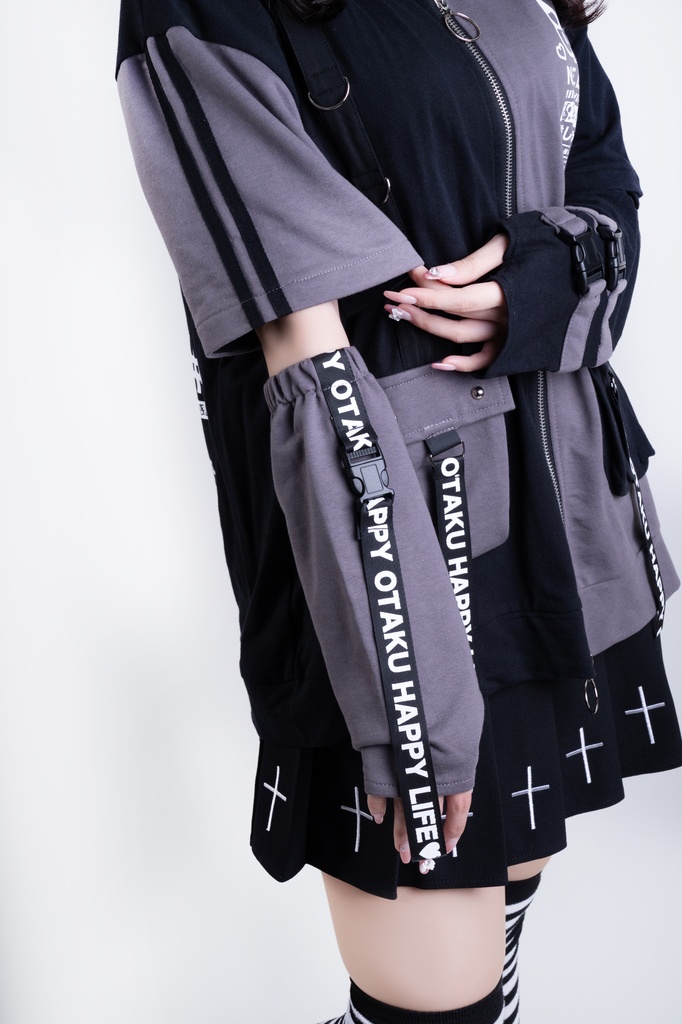 Jillpunk可愛い お宅界隈 アニメ ニ次コン 推し活ねこ NEET 自宅警備員 補色 カーゴポケット 工業風 アームカバー付き 猫耳 ゆったり半袖 パーカージャケット オリジナル メンズ レディーズ おしゃれ 男女兼用 ファッション 秋葉系