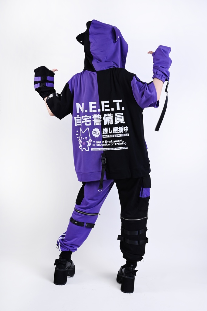 Jillpunk可愛い お宅界隈 アニメ ニ次コン 推し活ねこ NEET 自宅警備員 補色 カーゴポケット 工業風 アームカバー付き 猫耳 ゆったり半袖 パーカージャケット オリジナル メンズ レディーズ おしゃれ 男女兼用 ファッション 秋葉系