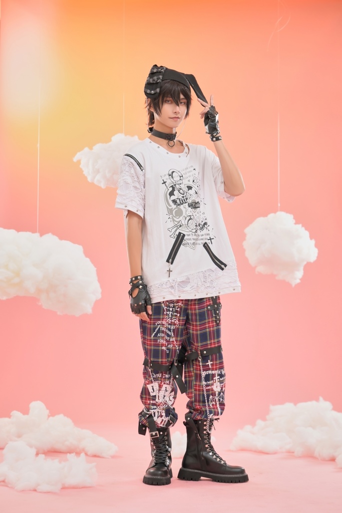 Jillpunkパンクロック 審判の日 ダーク系 ヘヴィメタル バンギャ タータンチェック ストラップ 鎖チェーン付き ボンデージ・ボンデッジパンツ ロング丈ズボン オリジナルスタイル メンズお兄系 レディーズ V系 おしゃれ男女兼用カッコいい