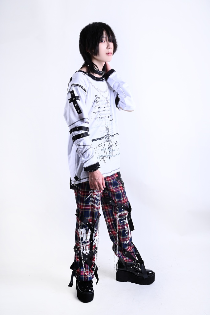 Jillpunkパンクロック 審判の日 ダーク系 ヘヴィメタル バンギャ タータンチェック ストラップ 鎖チェーン付き ボンデージ・ボンデッジパンツ ロング丈ズボン オリジナルスタイル メンズお兄系 レディーズ V系 おしゃれ男女兼用カッコいい