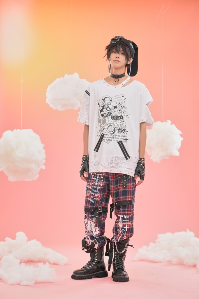 Jillpunkパンクロック 審判の日 ダーク系 ヘヴィメタル バンギャ タータンチェック ストラップ 鎖チェーン付き ボンデージ・ボンデッジパンツ ロング丈ズボン オリジナルスタイル メンズお兄系 レディーズ V系 おしゃれ男女兼用カッコいい