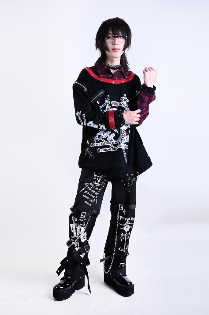 Jillpunkパンクロック 審判の日 ダーク系 ヘヴィメタル バンギャ タータンチェック ストラップ 鎖チェーン付き ボンデージ・ボンデッジパンツ ロング丈ズボン オリジナルスタイル メンズお兄系 レディーズ V系 おしゃれ男女兼用カッコいい