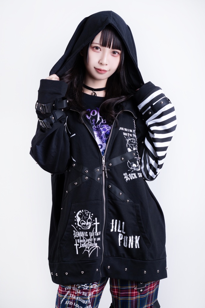 Jillpunkハロウィン 可愛いパンク 禁断の果実 パンク ヴィジュアル系 クロスチャーム 鎖チェーン付き 蜘蛛の巣柄 ゆったり 取り外し可能な袖 兎耳 長袖パーカー フード付きジャケット オリジナル メンズ レディー V系 おしゃれ 男女兼用ファッション